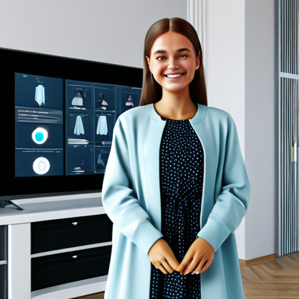 Avatar Customization - Fashionable in Warsaw**

"A young woman customizing her avatar in a modern, minimalist Warsaw apartment. She is using a holographic interface to choose from a wide selection of stylish, locally-designed clothing and accessories. The avatar is displayed prominently, showcasing various fashion options. The woman is smiling and appears engaged. fully clothed, modest clothing, appropriate attire, professional, safe for work, appropriate content, perfect anatomy, correct proportions, natural pose, well-formed hands, proper finger count, natural body proportions, high quality rendering, soft lighting, stylish interior."

**